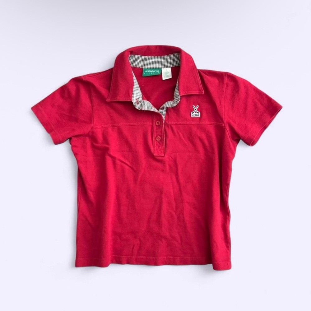 Vintage Y2K Liz Claiborne LizGolf Red Preppy Polo Shirt Small
